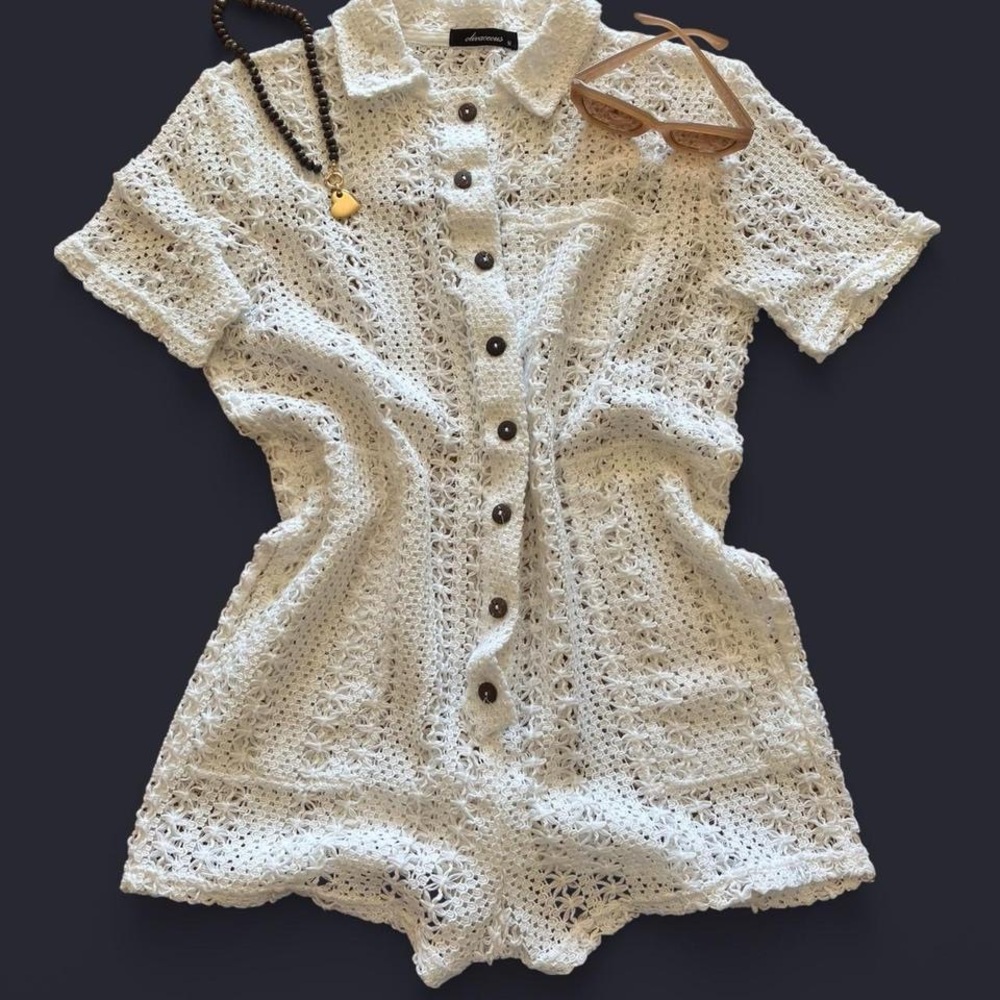 Free People White Crochet Romper